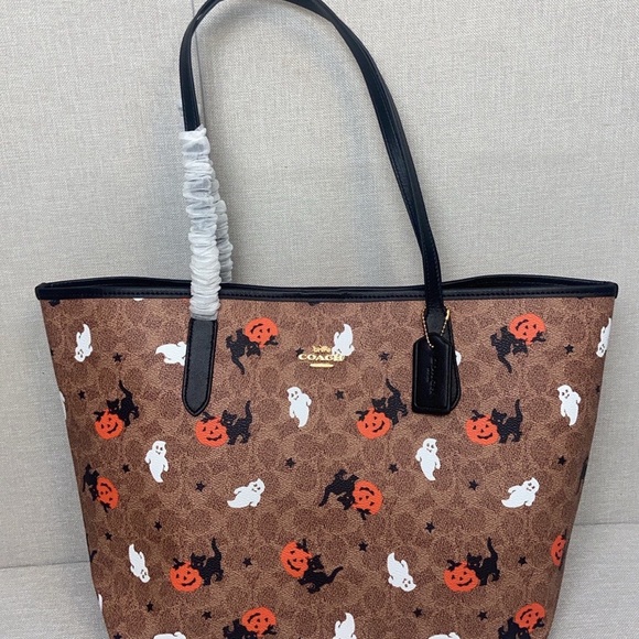 Coach City Tote In Signature Canvas With Halloween Print - Picture 1 of 7